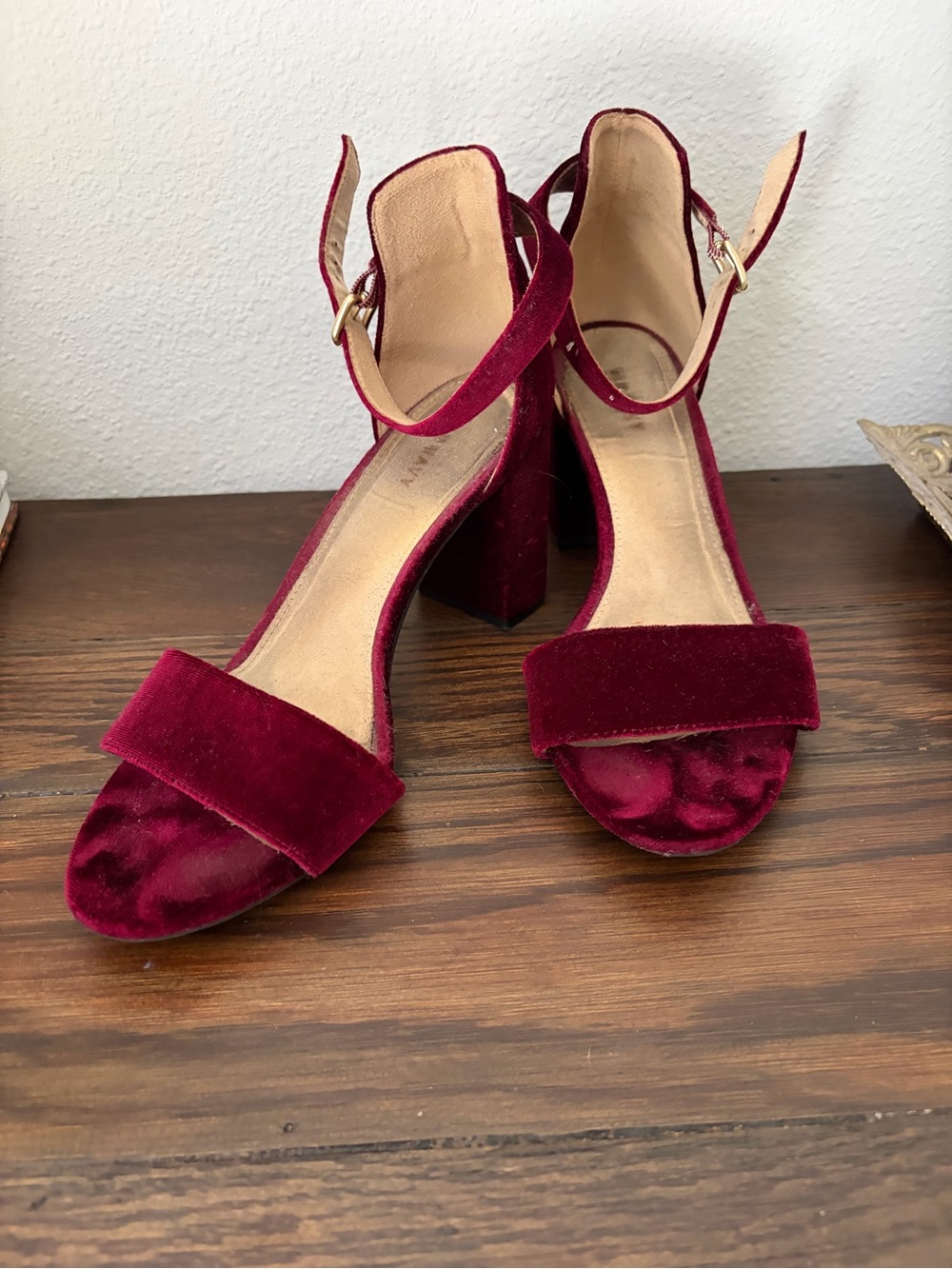 Old Navy Burgundy Velvet Block Heel Sandals